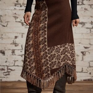 Ralph Lauren Double RL | Fringe-Trim Wool Jacquard Asymmetrical Skirt